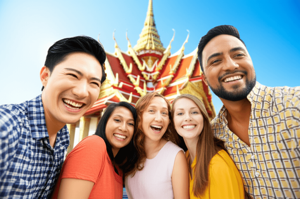 Happy travelers enjoying a tour in Thailand