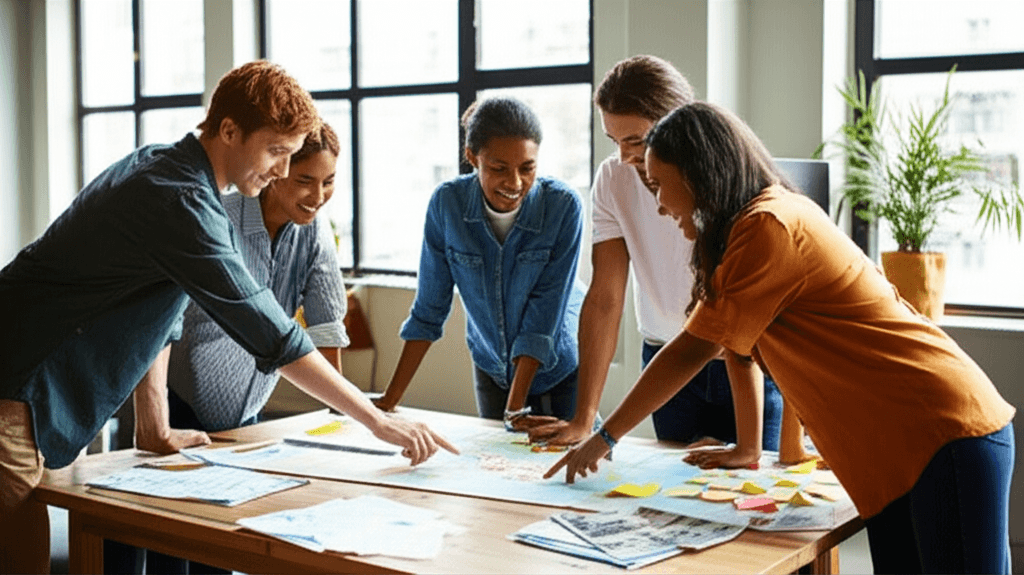 Plenty Holidays team planning a trip on a map of Bangladesh