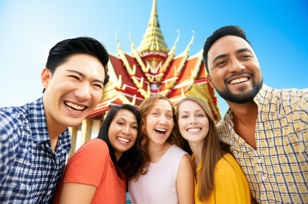 Happy travelers enjoying a tour in Thailand